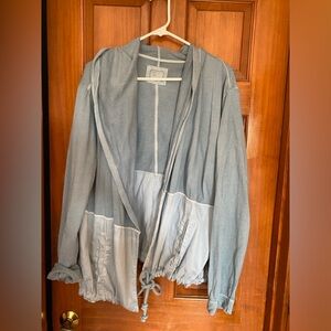 Light blue Anthropologie jacket with hood.